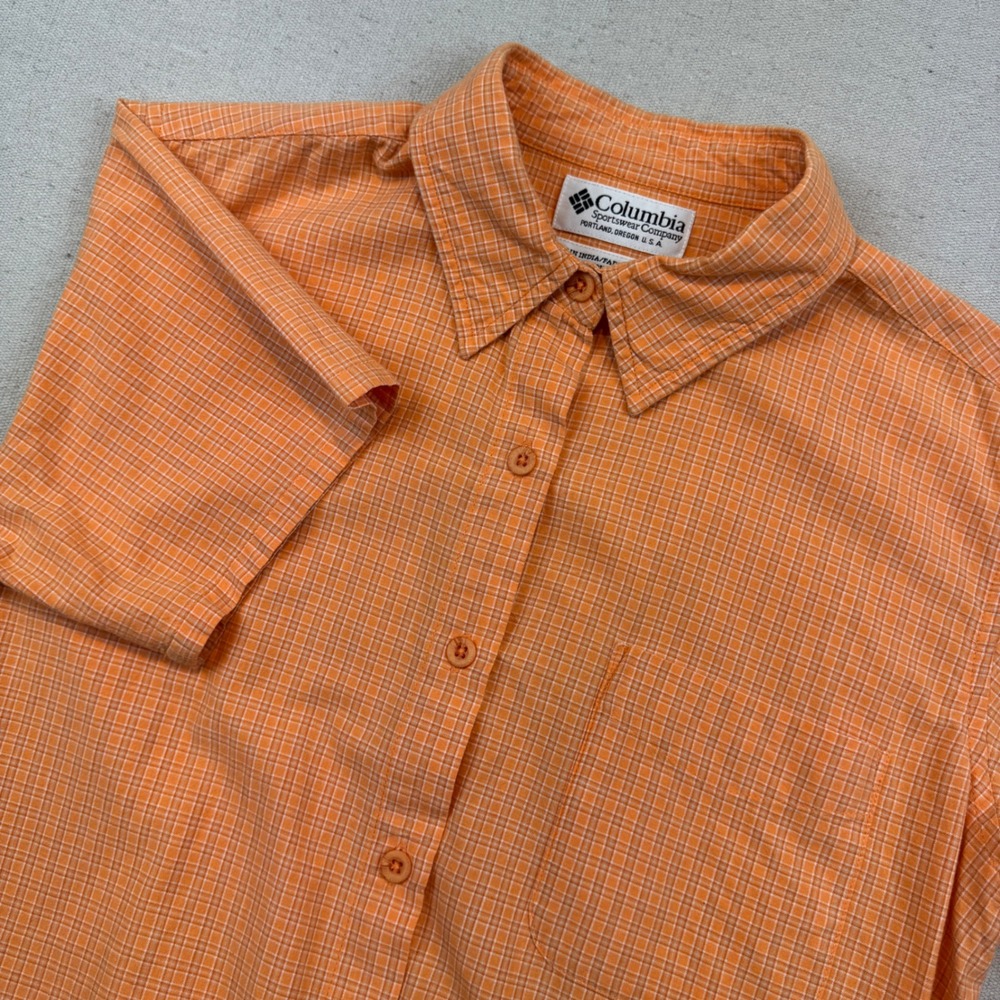 Columbia Sportswear Mens Orange Plaid Short Sleeve Size M Button Up Shirt EL7571